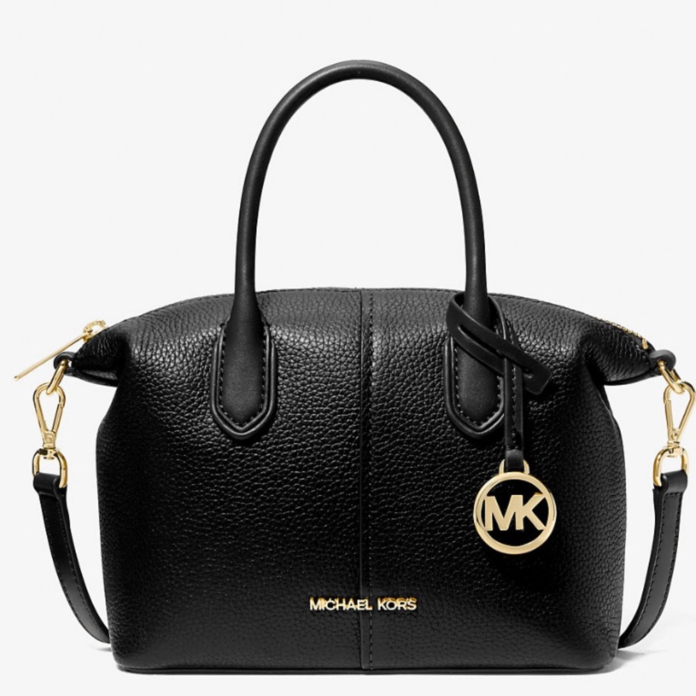 NWT Michael Kors Hyde Black Pebbled Leather Tote Crossbody Purse Small